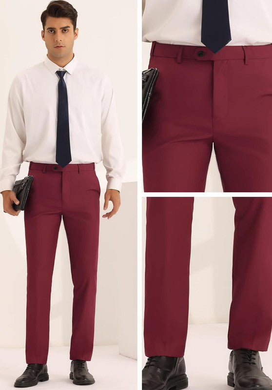 men burgundy dress pants pocket detail