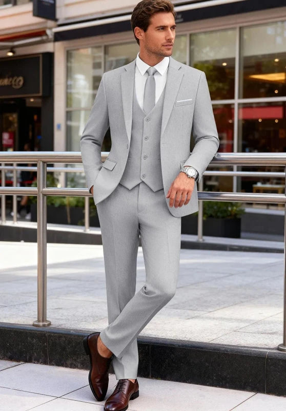 Gray Men's Formal Business Suit Blazer and Pants