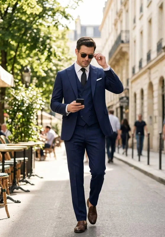 Classic Navy Blue Men's Suit Smart Casual Gentleman Style