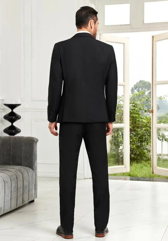 Back View of Slim Fit Black Men's Wedding Suit Groom Wear