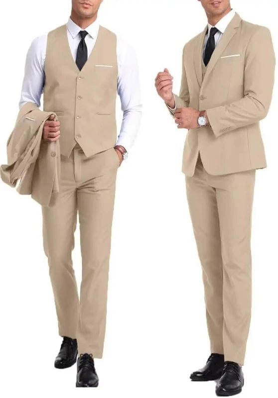 Khaki 3 Piece Men's Business Suit Slim Fit Formal Wear
