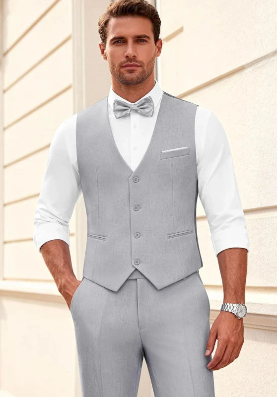 Grey 3 Piece Men's Suit Slim Fit Casual Street Look
