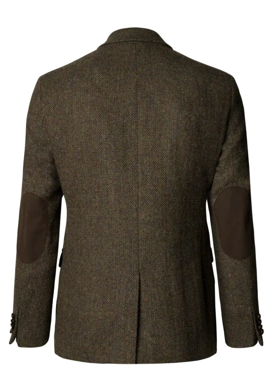 Men's tweed blazer, black textured tweed slim-fit side profile with tailored fit