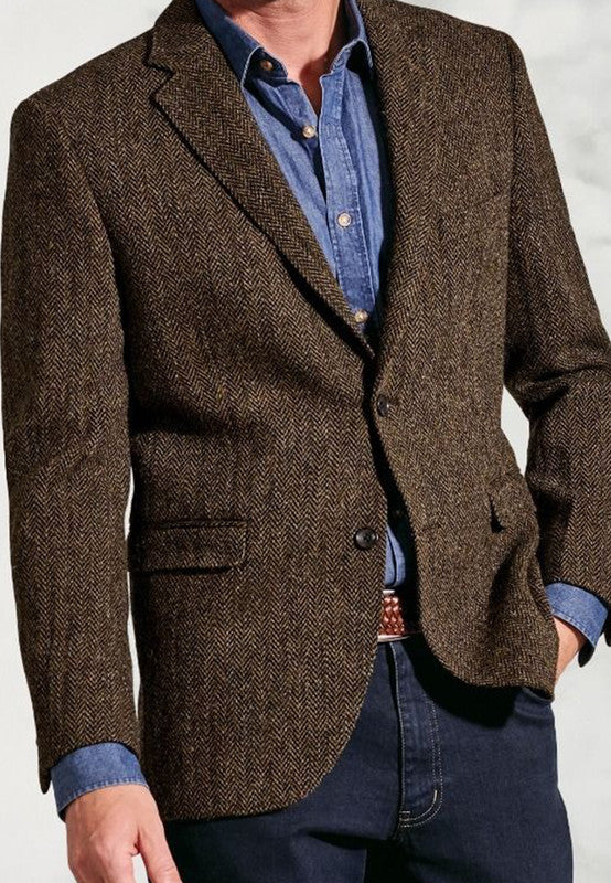 Men's tweed blazer, black textured tweed classic-fit side profile with tailored fit