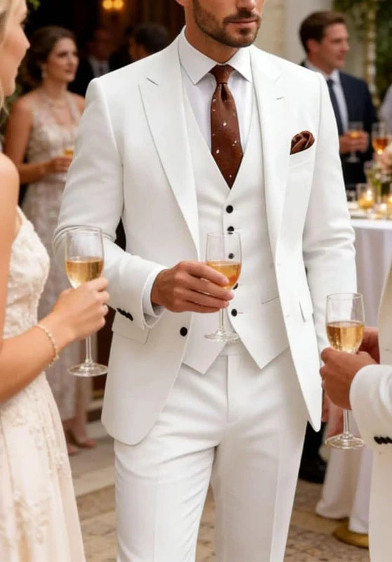 White 3 Piece Men's Slim Fit Suit Formal Wear