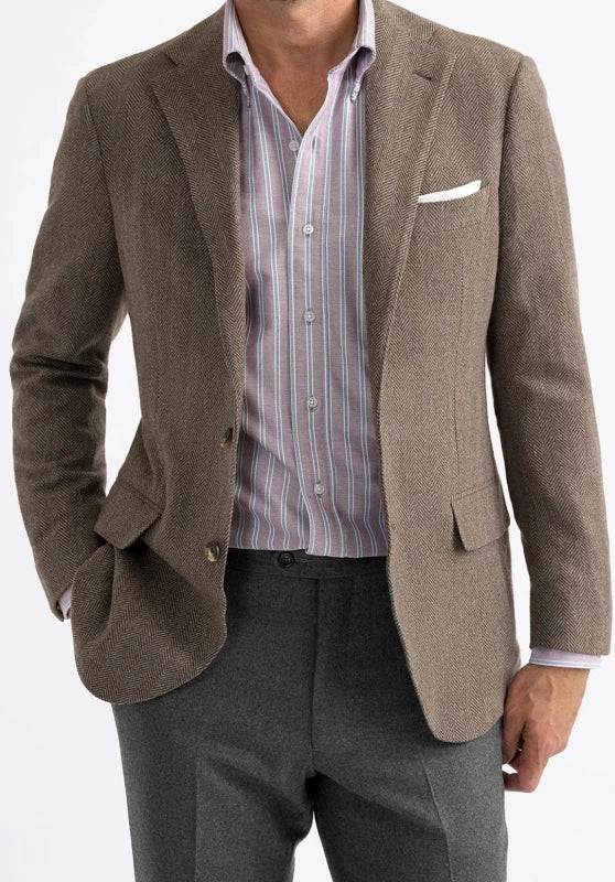 Men's tweed blazer, black textured tweed slim-fit back view with structured silhouette