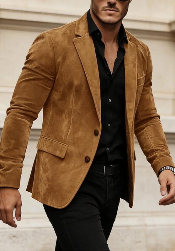 Men's Suede Blazer Brown Front View