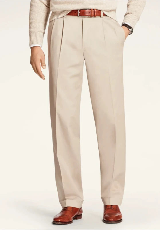 men khaki dress pants front view tailored fit