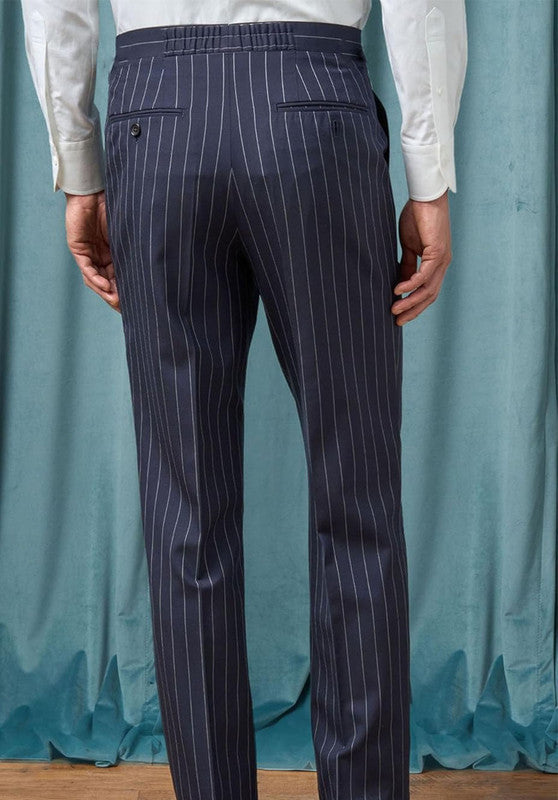 men navy stripe dress pants back view formal style