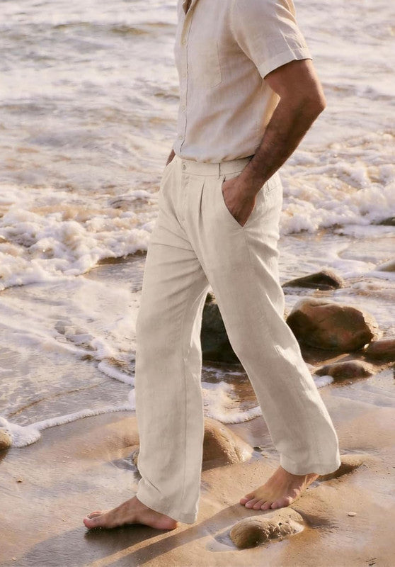Men's Lightweight Cotton Linen Pants for Vacation Holiday Wear