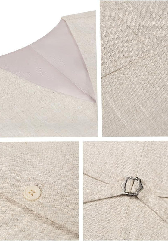White Linen Vest Fabric & Button Detail Close-Up