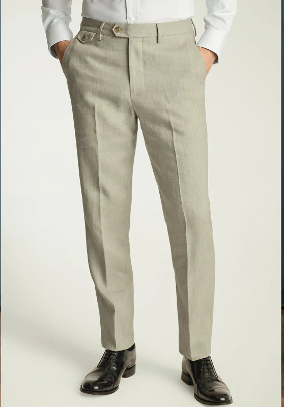 Men's Beige Linen Trousers: Front View (Business Attire)