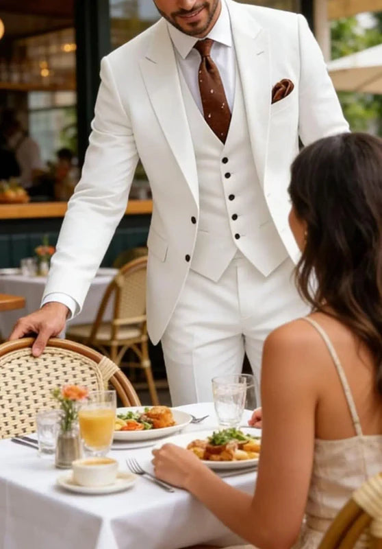 Elegant White Men's Business Suit Formal Dinner