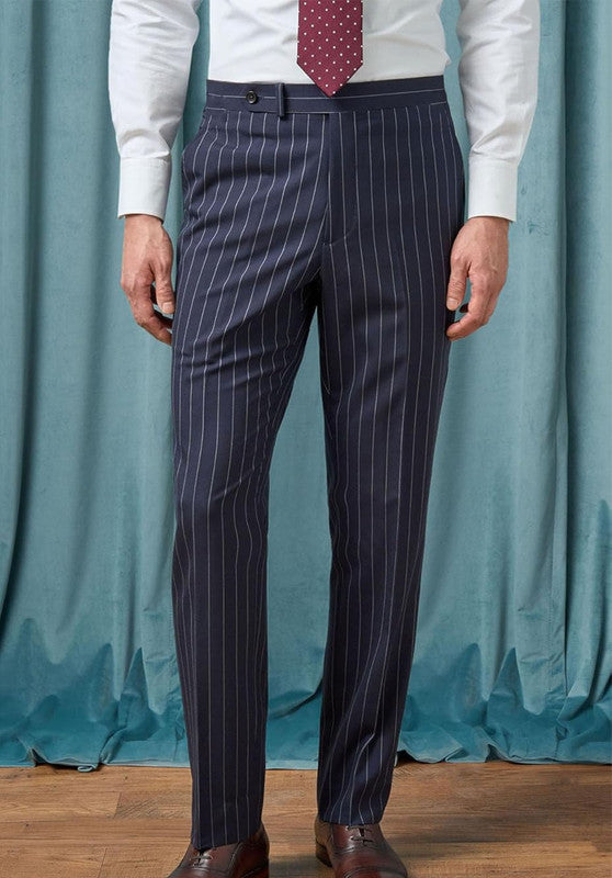 men navy stripe dress pants front view tailored fit