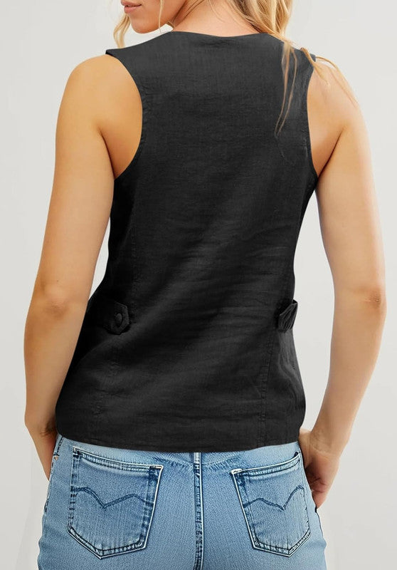 Women's Linen Vest Blue