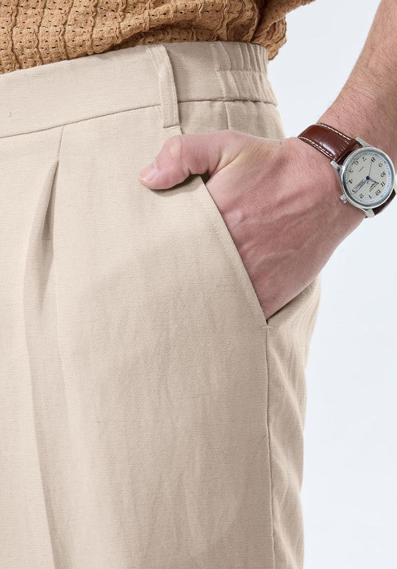 Classic Khaki Linen Trousers Men Casual Smart Retro Style