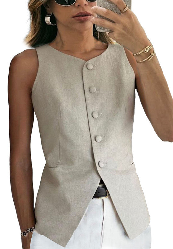 Beige Women's Linen Vest