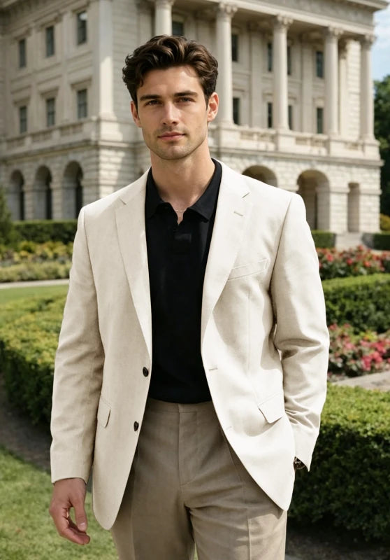 Men's Beige Linen Blazer Jacket