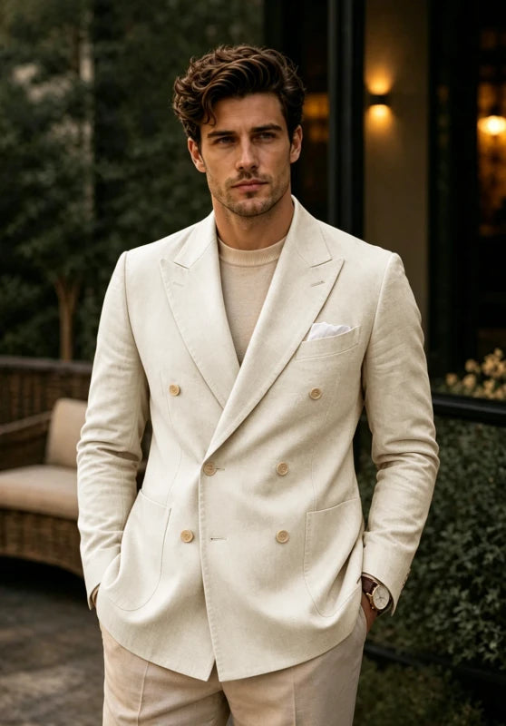 Men's Beige Linen Blazer Jacket