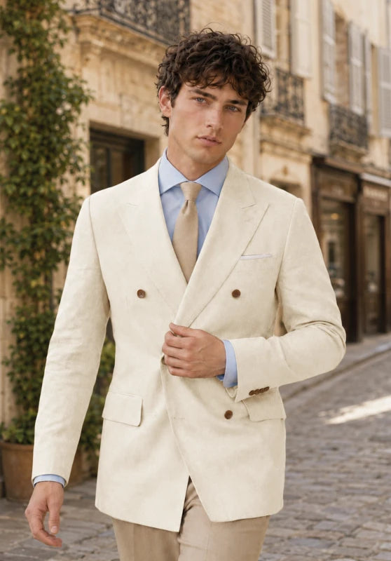 Men's Beige Linen Blazer Jacket
