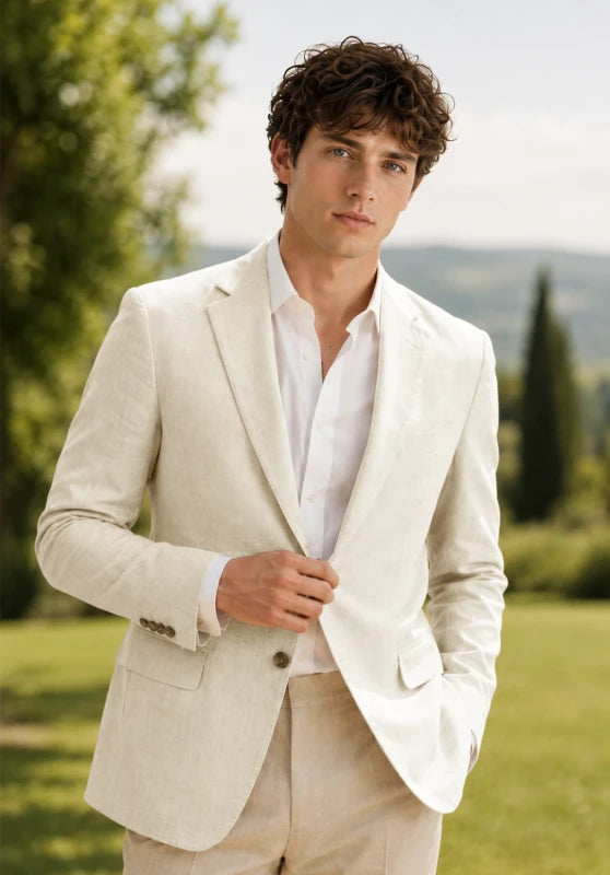 Men's Beige Linen Blazer Jacket