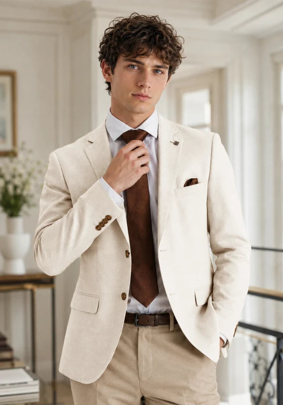 Men's Beige Linen Blazer Jacket