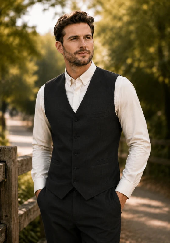 Men's black tweed vest