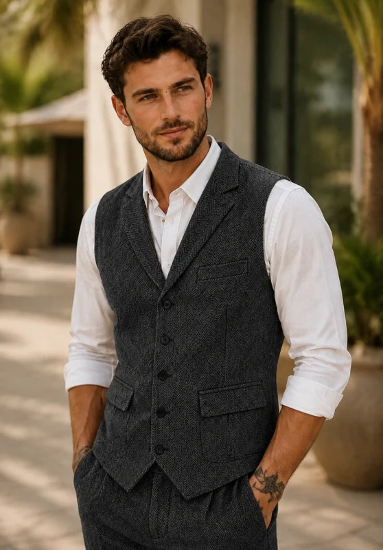 Men's black tweed vest