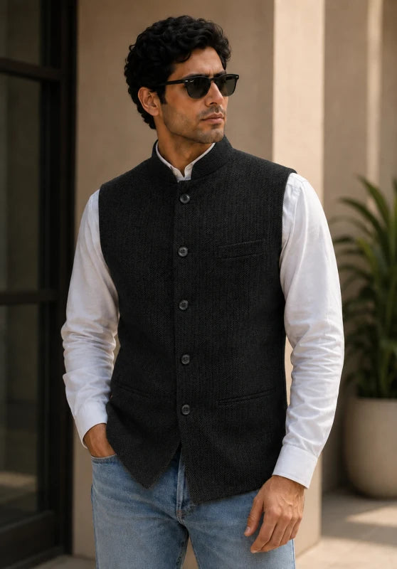 Men's black tweed vest