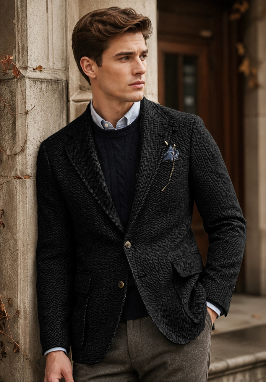 Men's black herringbone jacket