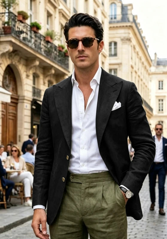 Men's Black Linen Blazer Jacket