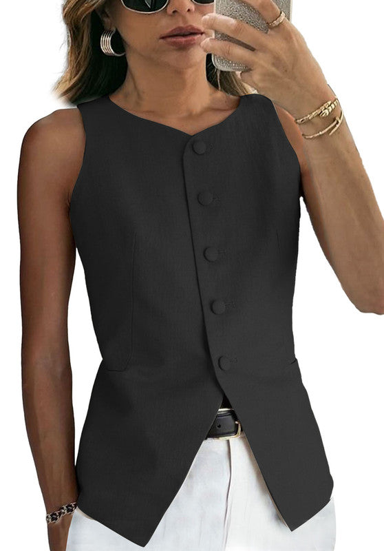 Black Women's Linen Vest