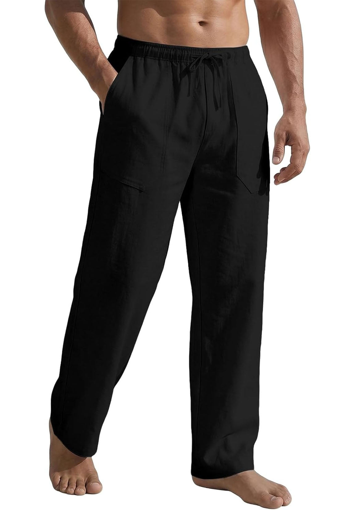 Men Linen Pants Black