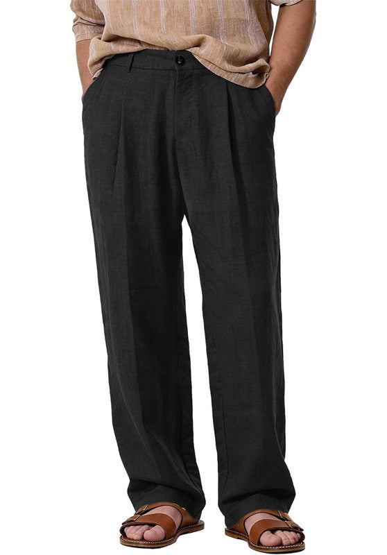 Men Linen Pants Black
