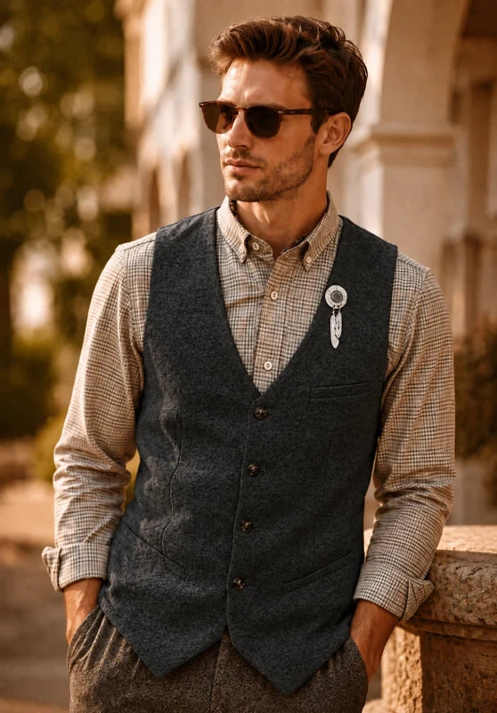 Men's black tweed vest