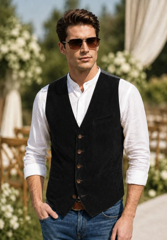 Men's black suede vest