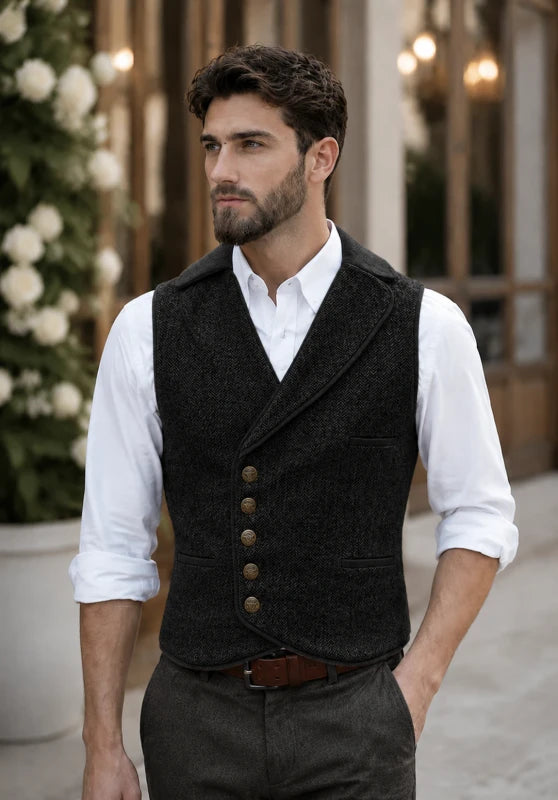 Men's black tweed vest