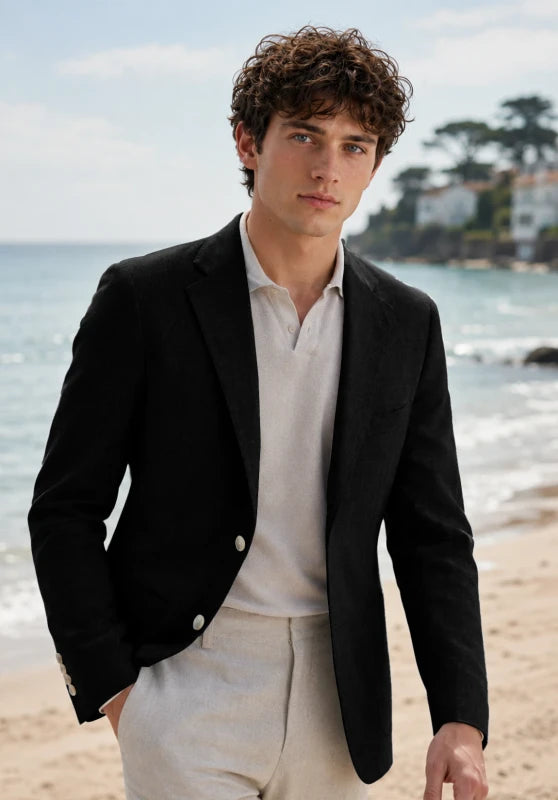 Men's Black Linen Blazer Jacket