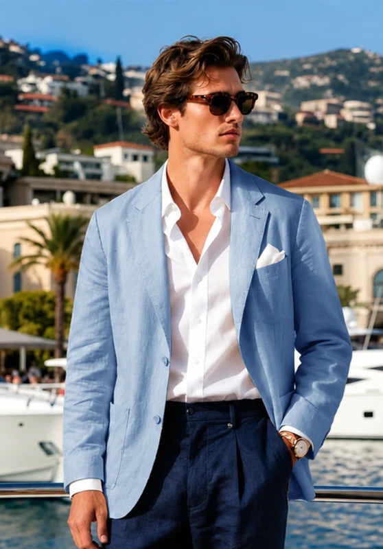Men's Blue Linen Blazer Jacket