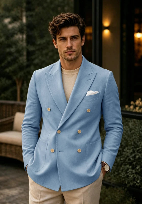 Men's Blue Linen Blazer Jacket