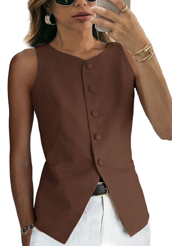 Brown Women's Linen Vest