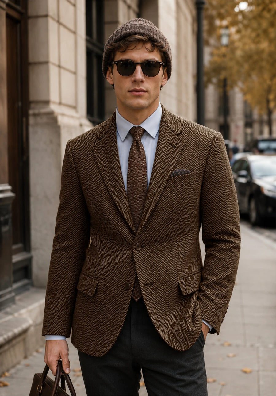 Men's brown herringbone jacket