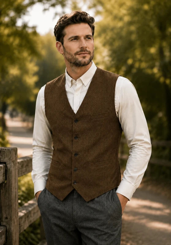 Men's brown tweed vest