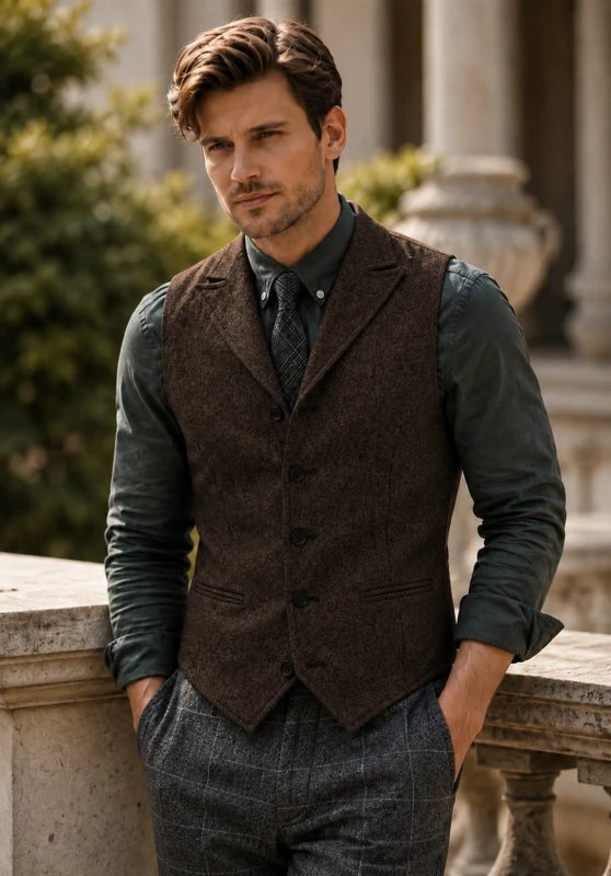 Men's brown tweed vest