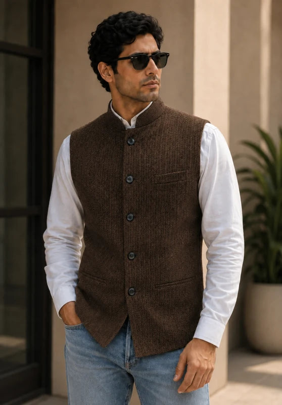 Men's brown tweed vest