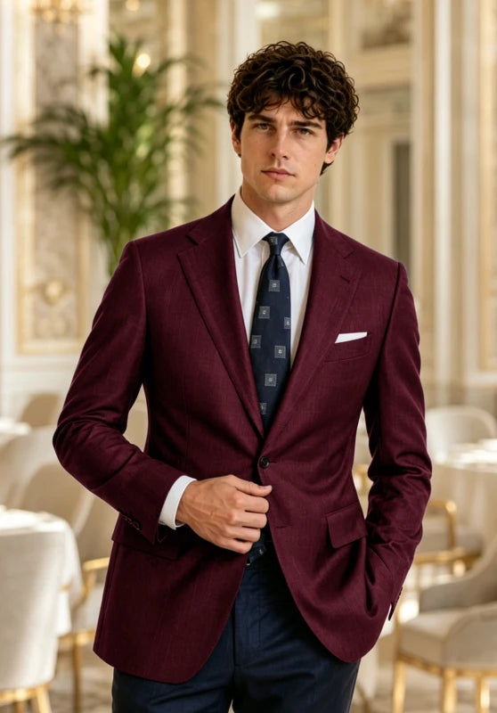 Men's Burgundy Blazer Jacket