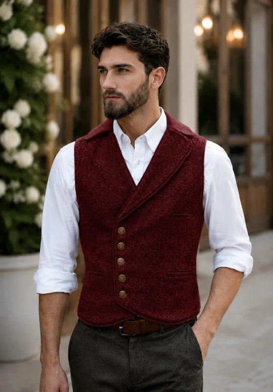 Men's burgundy tweed vest