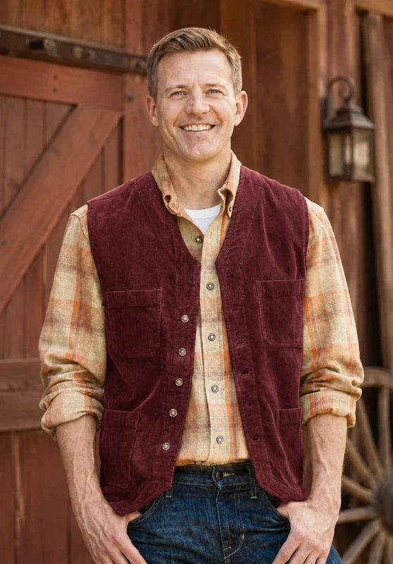 Men's burgundy corduroy vest