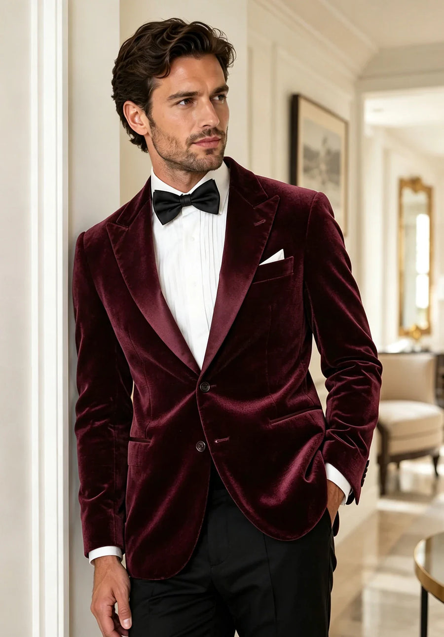 Men's burgundy velvet jacket