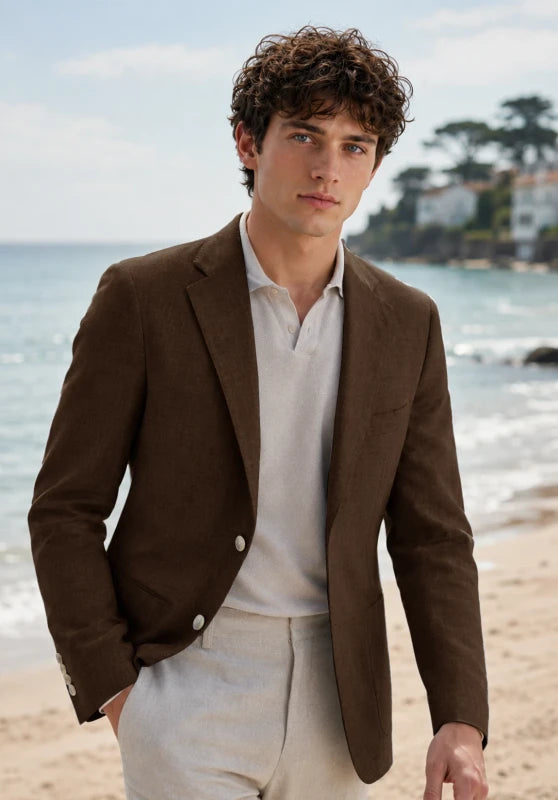 Men's Brown Linen Blazer Jacket